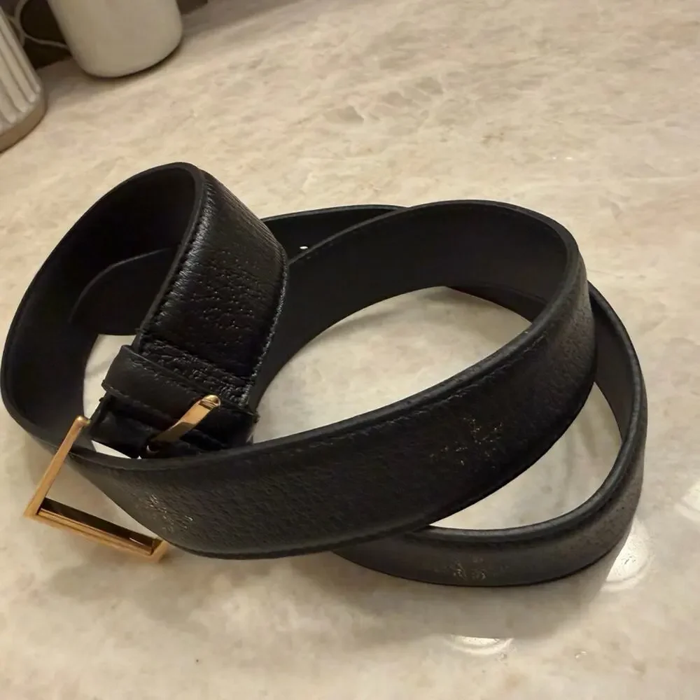 Men's Gucci Bees & Stars Black Leather Belt with Brass Buckle